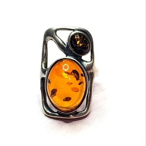 Vintage Artisan Baltic Amber and Sterling Ring